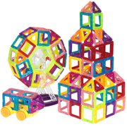 Best Choice Products Kids 158-Piece Clear Multi Colors Mini Magnetic Blocks Tiles Educational STEM Toy Building Set